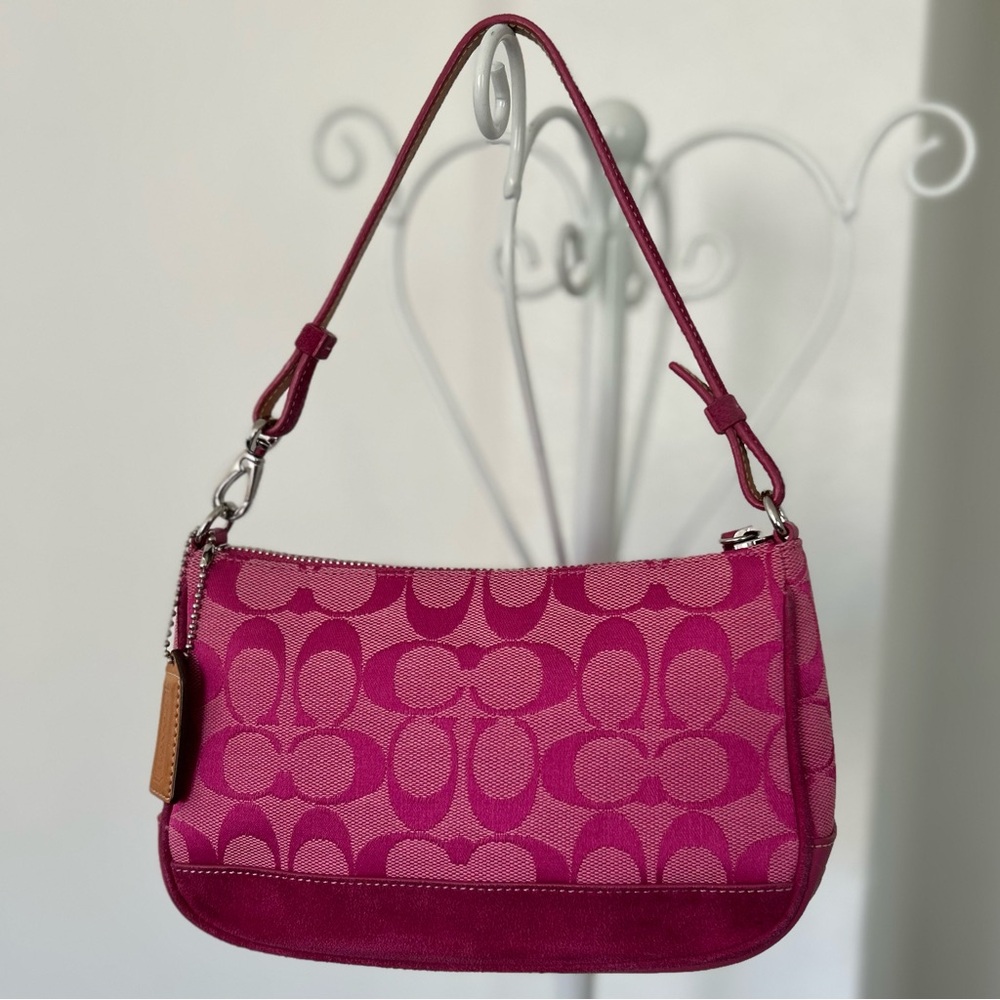 Coach HOT PINK Signature Logo Demi Mini Canvas bag - Picture 3 of 15